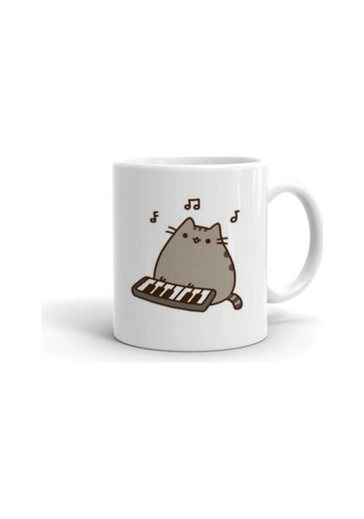 Beyaz Piyanist Pusheen Baskılı Kupa