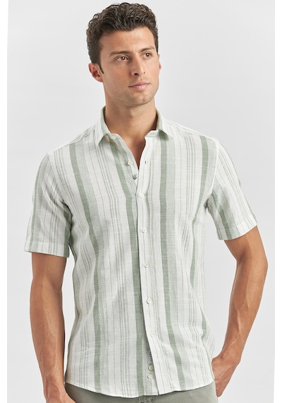 İmza Koyu Yeşil Kısa Kollu Çizgili Armürlü Pamuklu Casual Slim Fit Dar Kesim Gömlek 1004240243 Koyu Yeşil İmza Koyu Yeşil Kısa Kollu Çizgili Armürlü Pamuklu Casual Slim Fit Dar Kesim Gömlek 1004240243 Koyu Yeşil