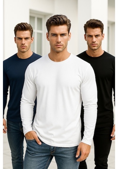 Rich Erkek Siyah-beyaz-lacivert 3'lü Paket Basic Uzun Kollu Body Siyah-beyaz-lacivert