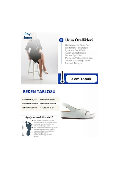 Roy Jones 1817 Ortopedik Cırtlı Topuklu Plaj Kadın Sandalet 167800000339 05 Beyaz Beyaz