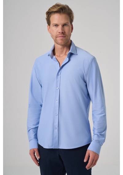 Morven Erkek A. Mavi Trend Düz Slim Fit Tam İtalyan Yaka Relaxible Gömlek 26ms004029311 A. Mavi