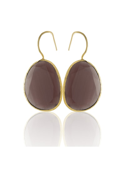 Kadir Jewellery 22 Ayar Altın Kaplama Fosil Taşlı Küpe -el İşçiliği Ve Hipoalerjenik Küpe Kehribar