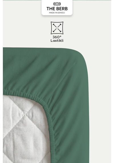 The Berb %100 Pamuk Tek/çift Kişilik Lastikli Çarşaf Fitted Jersey Penye Çarşaf Haki Yeşil