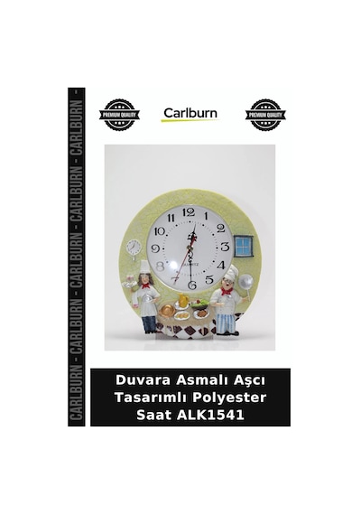 Özel Üretim Mutfak Dekoratif Hediye Duvar Saati Duvara Asmalı Aşcı Tasarımlı Polyester Saat Alk1541 Çok Renkli