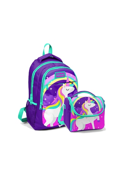 Coral High Okul Sırt Çantası Ve Beslenme Çantası Seti - Kız Çocuk Mavi Unicorn