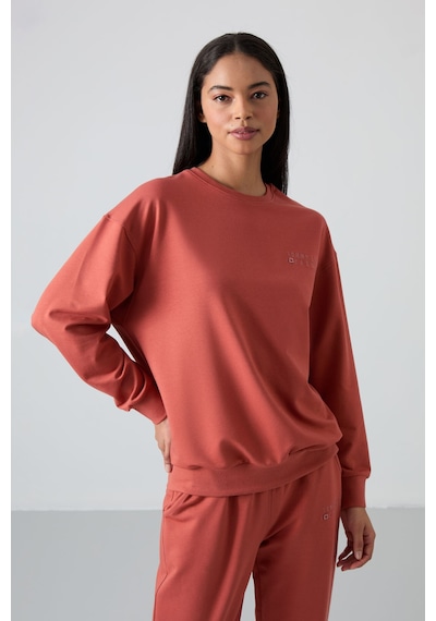 Tommy Life Tarçın Basic Pamuklu O Yaka Oversize Lastik Paça Kadın Eşofman Takım - 95287 Tarçın