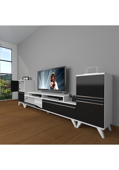 Decoraktiv Ekoflex On2 Mdf Retro Tv Ünitesi Tv Sehpası Beyaz - Siyah