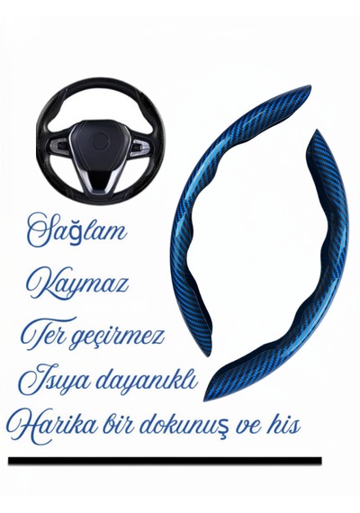 Karbon Fiber Direksiyon Kılıfı Direksiyon Koruyucu Kılıf Mavi - Siyah