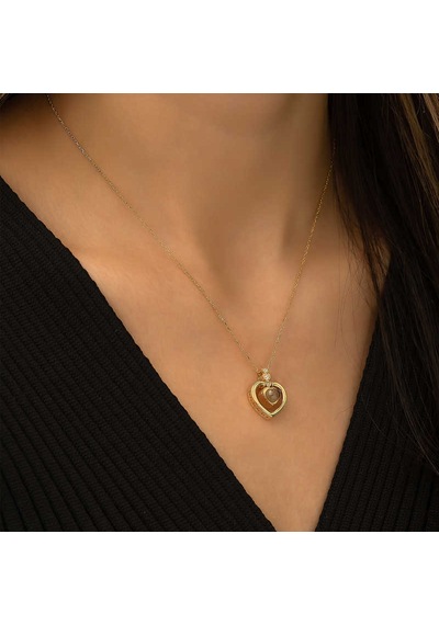 Gümüş Gold Kalp 100 Dilde Seni Seviyorum Kolye 01 - Gold