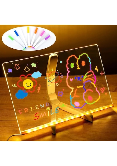 Schulzz Led Işıklı Silinebilir Boyama Ve Çizim Tahtası 7 Adet Kalem Hediyeli 30 x 20 CM Beyaz