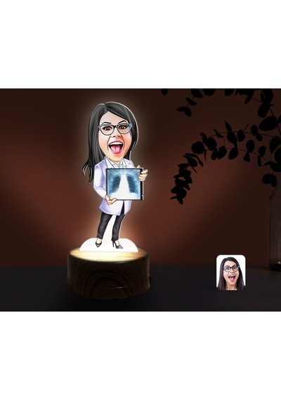 Kişiye Özel Kadın Radyolojist Karikatürlü Dekoratif 3D Biblo Led Çok Renkli