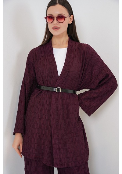 Bigdart Kadın Kimono Pantolon İkili Takım 30078 - Bordo