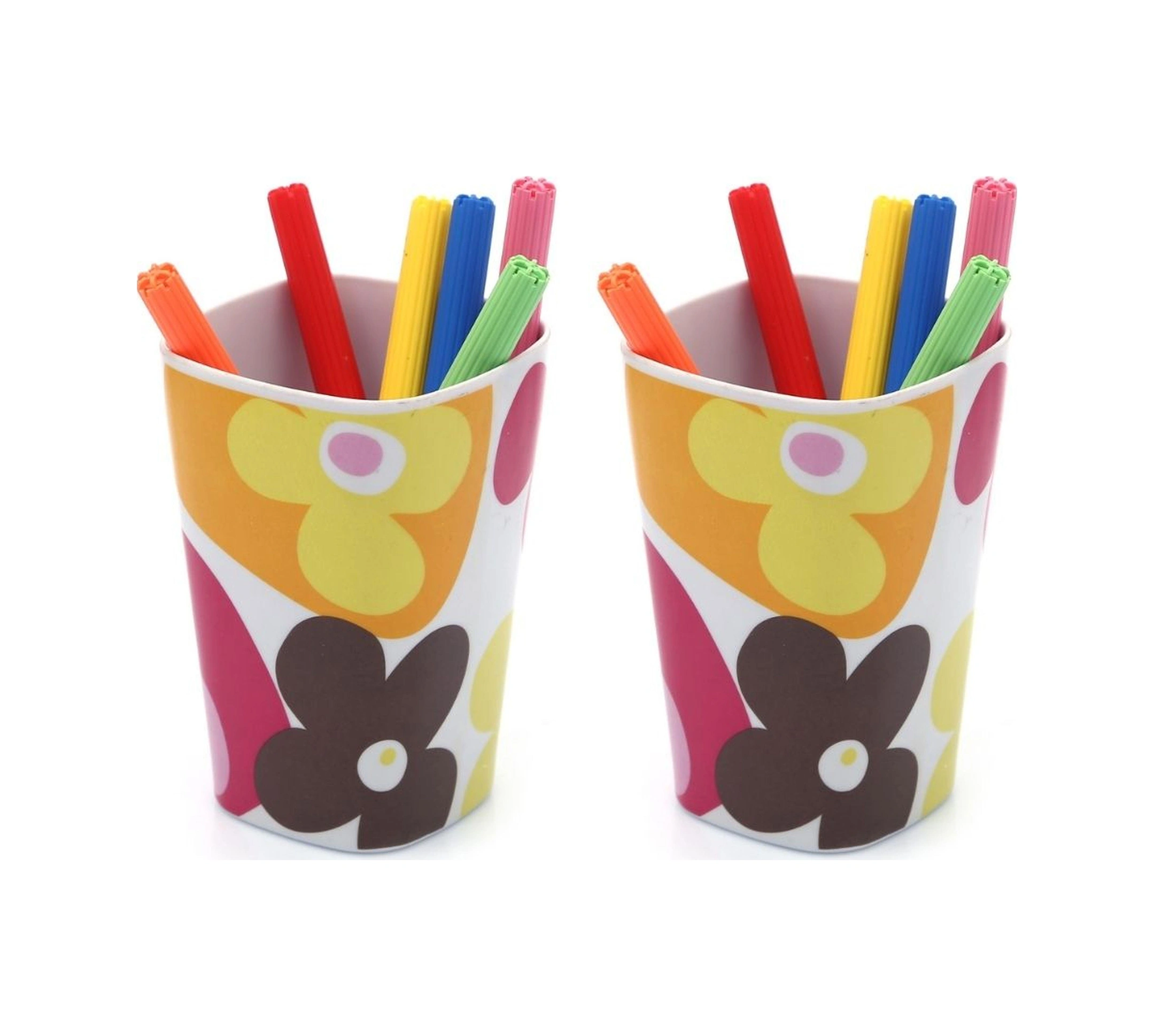 2 Adet Kalemlik Kırmızı Papatya Desenli Ofis Gereci 7x7x11cm 300ml Çok Renkli