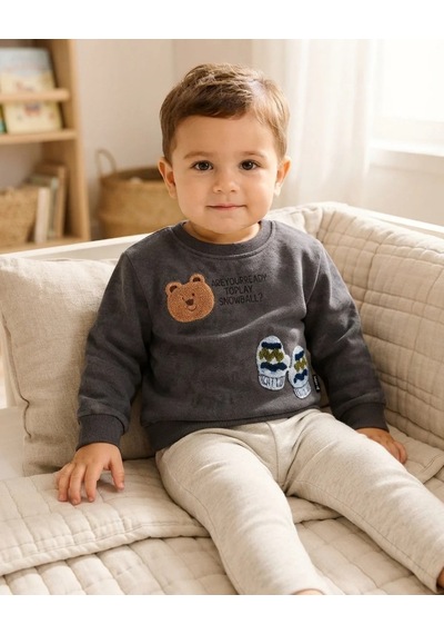 Tuffy Erkek Bebek Antrasit Snowball Temalı Sweatshirt Rahat Kalıp