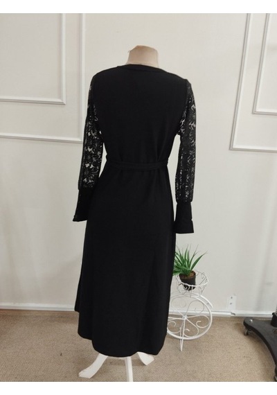 Bhrwear Kadın Uzun Kollu Bisiklet Yaka Belden Kuşaklı Midi Waffle Elbise Renkli