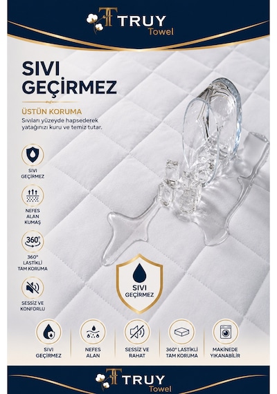 Kapitoneli Pamuklu Sıvı Geçirmez Fitted Yatak Alezi Lastikli Yatak Koruyucu Terletmez Nefes Alan Beyaz