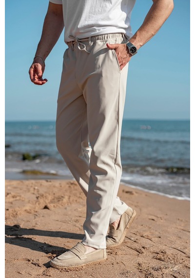 Madmext Bej Beli Lastikli Relaxed Fit Jakarlı Erkek Pantolon E6593