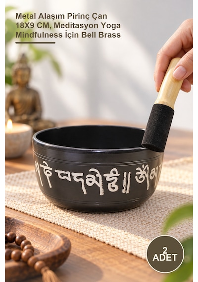 2 Adet Meditasyon Çanı Metal Alaşım Pirinç Çan 18x9 Cm, Meditasyon Yoga Mindfulness İçin Bell Brass