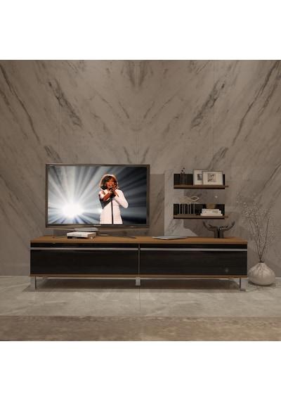 Decoraktiv Eko 4 Mdf Std Krom Ayaklı Tv Ünitesi Tv Sehpası Ceviz - Siyah