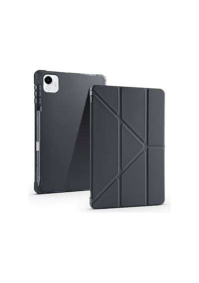 Honor Pad X9a 2025 Eln2-w29-eln2-l29 Uyumlu Kalem Bölmeli Dönebilen Üçgen Standlı Tri Folding Tablet Kılıfı - Siyah - T38643