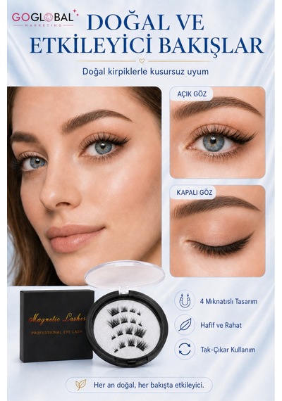 4 Mıknatıslı Manyetik Takma Kirpik Hpd10 Yapıştırıcısız Doğal Görünüm Hafif Tekrar Kullanıla