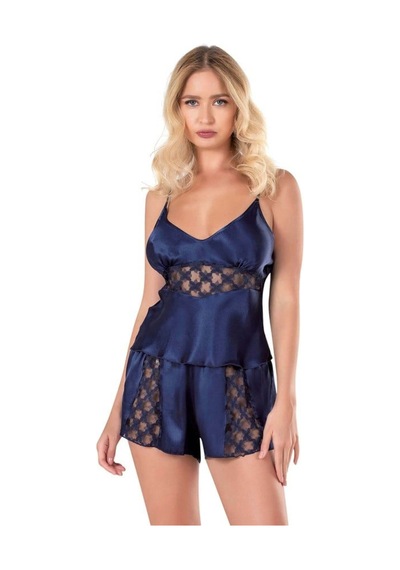 Modenya Lacivert Saten Babydoll Şort Takımı Lacivert