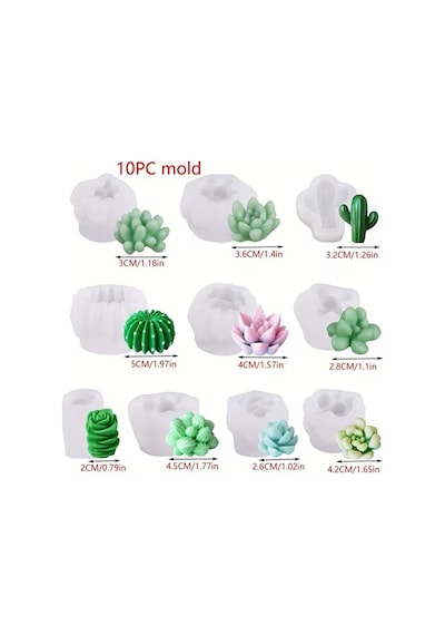 Yy6300 10 Farklı Model Kaktüs Bitki Biblo Silikon Kalıp