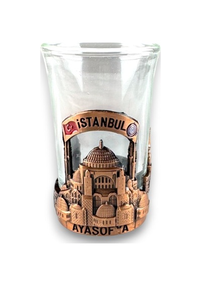 İstanbul Temalı Dekoratif Cam Kahve Yanı Bardak Ayasofya, Galata Ve Kız Kulesi Figürlü