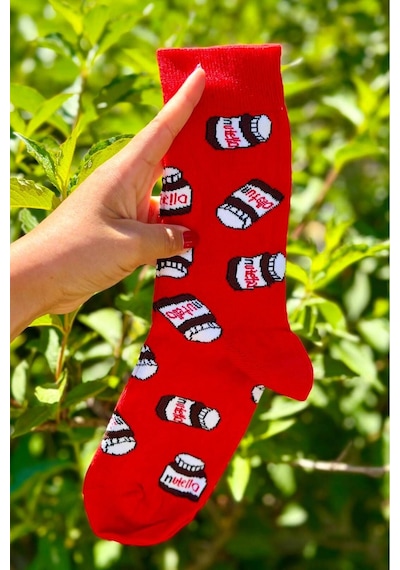 Lousocks Unisex Kırmızı Nutella Tasarım Soket Çorap