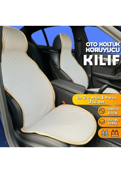 Citroen C-elysee Uyumlu Koltuk Kılıfı Minder Krem 2+1 Ön Arka Set