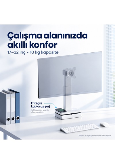 Npo Std8301 Yüz Algılayıcılı Otomatik Ayarlı 17-27" 10kg Kablosuz Şarjlı Vesa Tek Monitör Tutucu