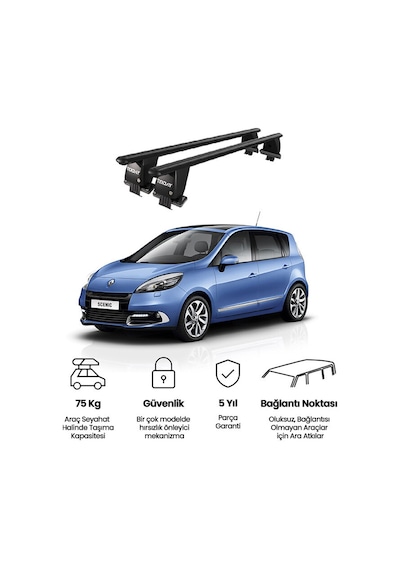 Royal Renault Grand Scenic 2009-2013 Uyumlu Siyah Kilitli Ara Atkı Port Bagaj Tavan Barı