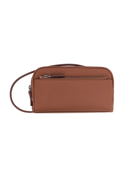 Bloominbag Mıren Cognac Tan Hakiki Deri Unisex Seyahat Bakım & Organizer Clutch Çanta Taba