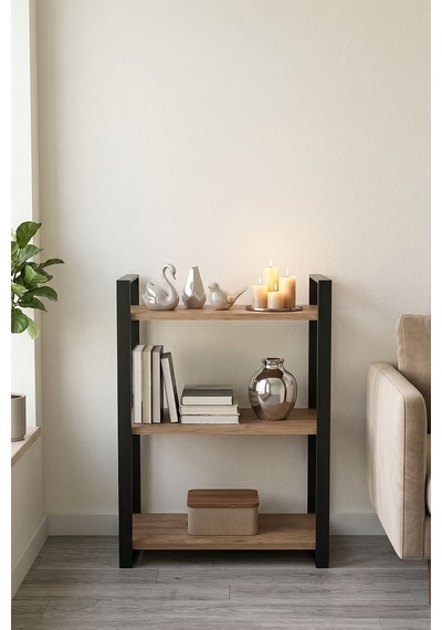 85 Cm 3 Katlı Endüstriyel Kitaplık, Konsol, Çiçeklik, Çok Amaçlı Raf 2810 Ayaklı
