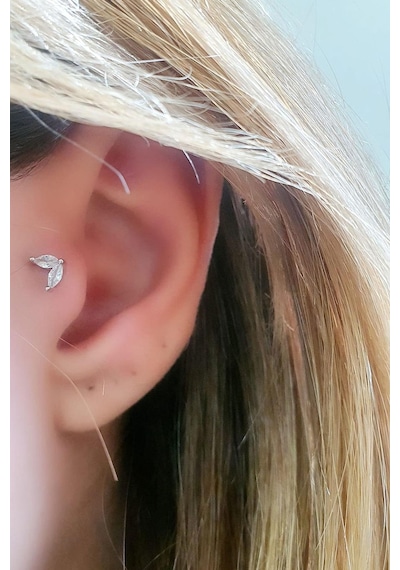 Pırlanta Parlaklığında Zirkon Taşlı 925ayar Gümüş Tragus Kıkırdak Piercing Gümüş