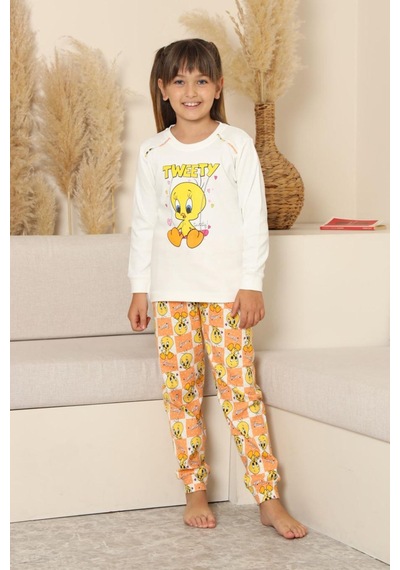 Miniğimin Cicileri Sevimli Civciv Baskılı Kız Çocuk Pijama Ta... Beyaz