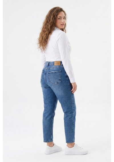 Dekploy Kadın Yüksek Bel Mom Fit Jean Pantolon Bgl-st05450 Mavi