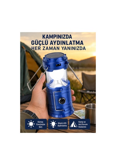 Katlanabilir Usb Çıkışlı Kamp Feneri Şarj Edilebilir, Dayanıklı Ve Çok Fonksiyonlu Düz Renkli