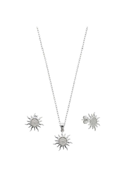 Oya Silver Zirkon Taşlı Güneş Gümüş Kolye Ve Küpe Seti Oysy264