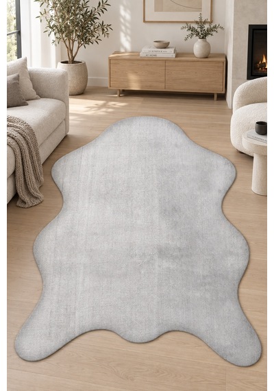Püfen Peluş Post Şeklinde Gri Halı Yumuşak Kaymaz Tabanlı Yıkanabilir Salon Oturma Odası Antre Halısı