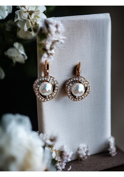 Black Diamond İ Taşlı Inci Sallantılı Küpe Beyaz