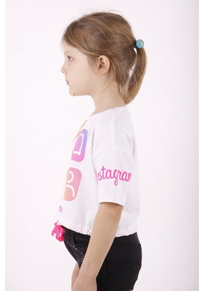 Toontoy Kids Toontoy Kız Çocuk Instagram Baskılı Crop Tişört Beyaz
