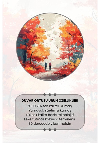Sonbahar Yürüyüşü Desenli Duvar Halısı Duvar Örtüsü Tapestry Süet Dokulu Kumaş