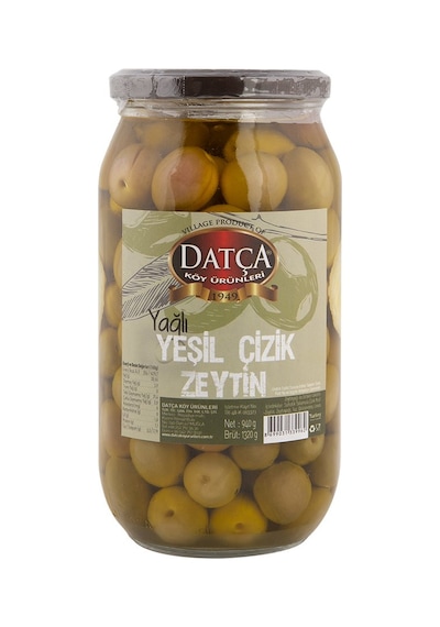 Datça Köy Ürünleri Yağlı Yeşil Çizik Zeytin Cam 940 G