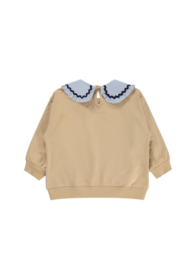 Civil Girls Civil Kız Çocuk Yakası Fırfırlı Sweatshirt 2 İp Uzun Kol Bebe Yaka Okul Kreş Ve Günlük Kullanım - Bej Koyu Bej