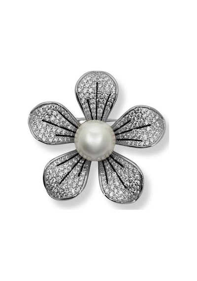Oya Silver Taşlı İncili Gümüş Çiçek Broş 3.5x3.5 Cm Oya-mu566