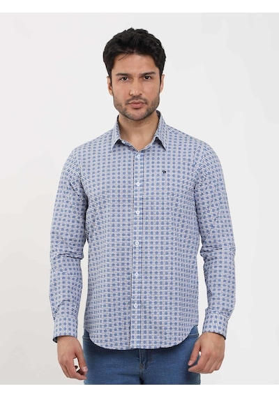 Dufy Mavi Erkek Slim Fit Puantiyeli Brent Düğmeli Yaka Uzun Kol Gömlek - 104354-mavi Mavi