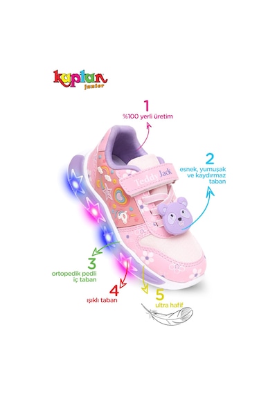 Kaptan Junior Kız Çocuk Işıklı Spor Sneaker Yürüyüş Ayakkabı Ptjck 700 Pembe