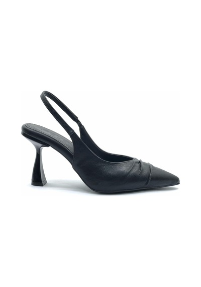 Feles Kırışık Detaylı Arkası Açık Stiletto Kadın Topuklu Ayakkabı Siyah