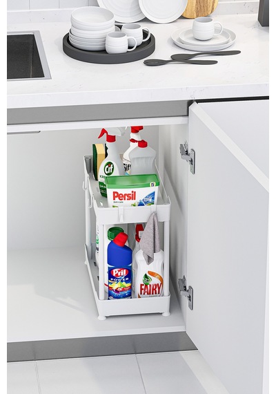 2 Adet Beyaz 2 Katlı Düzenleyici Mutfak Ve Banyo Rafı Çok Renkli